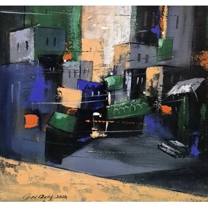 G. N. Qazi, 16 x 16 inch, Acrylic on Canvas, Cityscape Painting, AC-GNQ-084